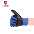 Hespax Blue Nylon Seamless Mechanic Nitrile Anti-oil Gloves